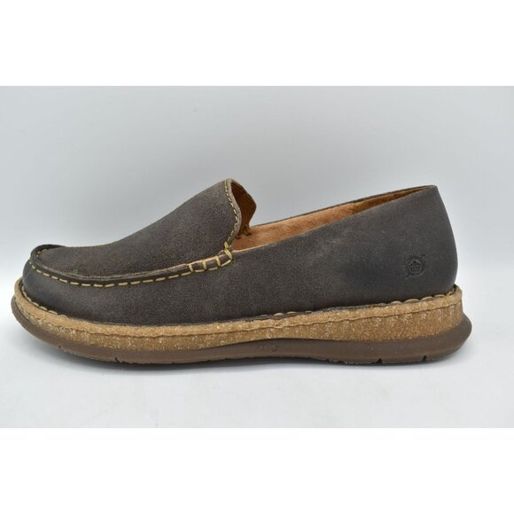 Born Mens Size 10.5‎ Baylor Dark Grey Distressed Suede Slip On Loafers Shoes main image 10
